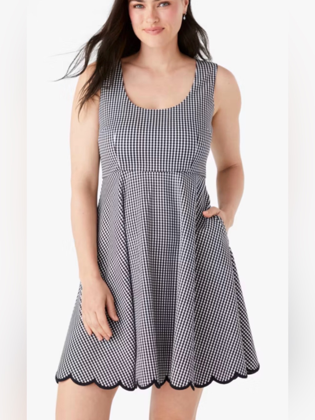 Kate Spade Gingham Scallop Hem Fit & Flare Dress Xs